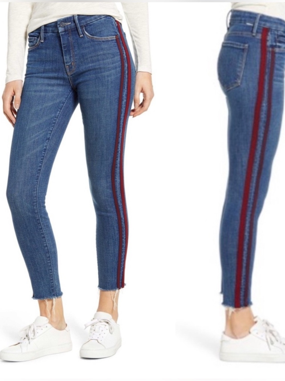 • MOTHER • Looker Ankle Fray Jeans Keeping Love Alive Racer Red